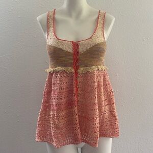 Free People Babydoll knit crochet flowy tank top size small
